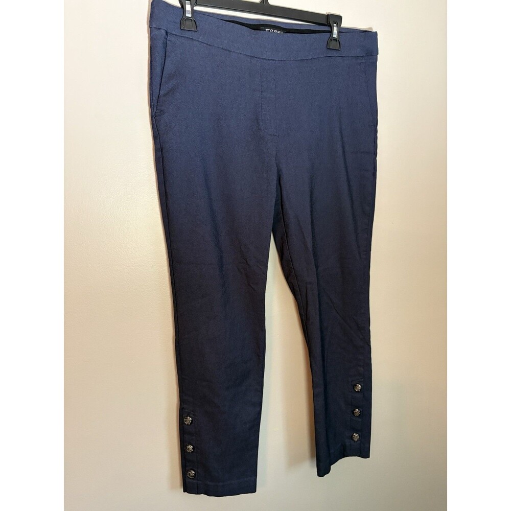 Roz & Ali Secret Agent Pull On Pants Size 12 Slate Blue Crop Ankle Button Cuff